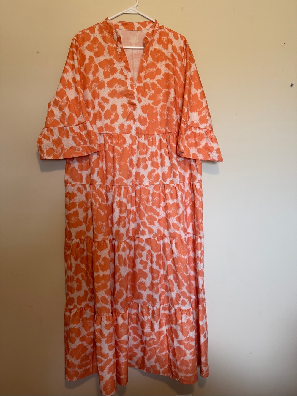 SHEIN Orange and White Printed Tiered Maxi Dress